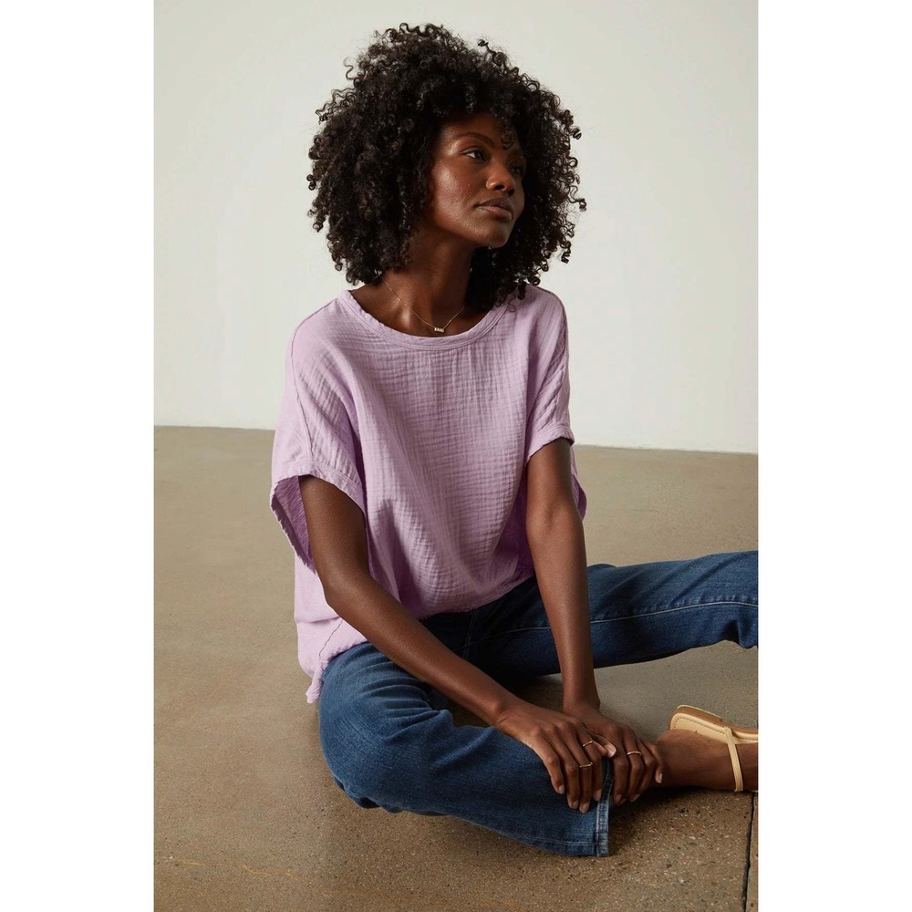 Velvet by Graham & Spencer Womens Cora Boxy Tee Size XL Purple Oversized Relaxed